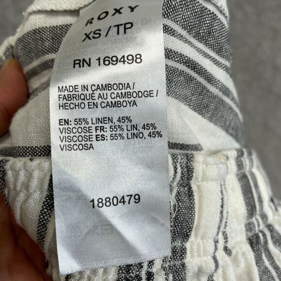 NEW Roxy Women's XS Linen Cargo Pants Black & White Striped 30" Inseam - Picture 7 of 10